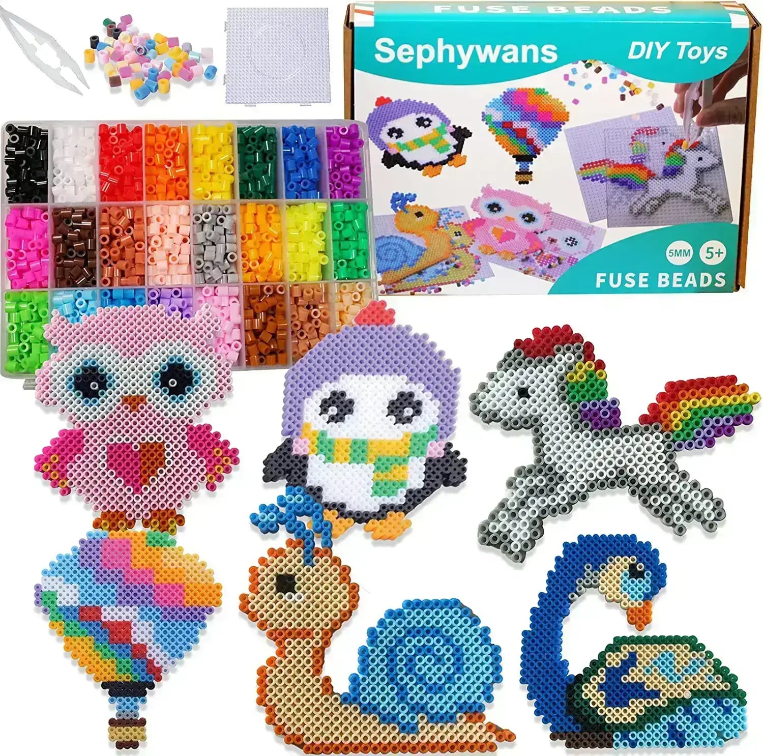 Sephywans Fuse Beads Kit, 4800Pcs 5mm 24 Colors Iron Beads Set for